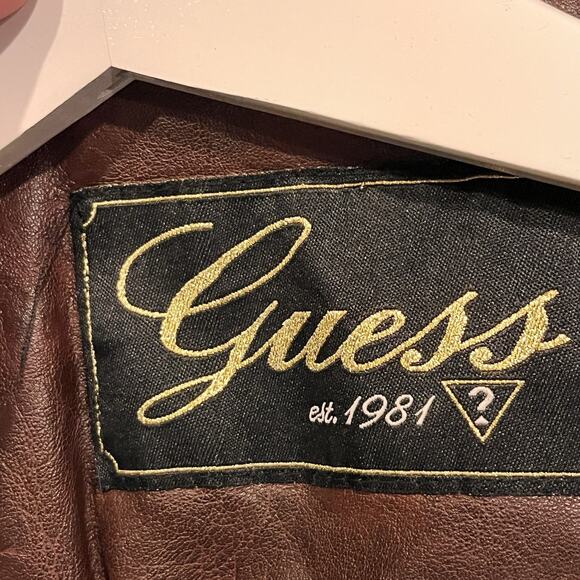 Guess Brown Moto Jacket Womens Medium Vintage Lined Zip Sleeves Pockets - Picture 8 of 15